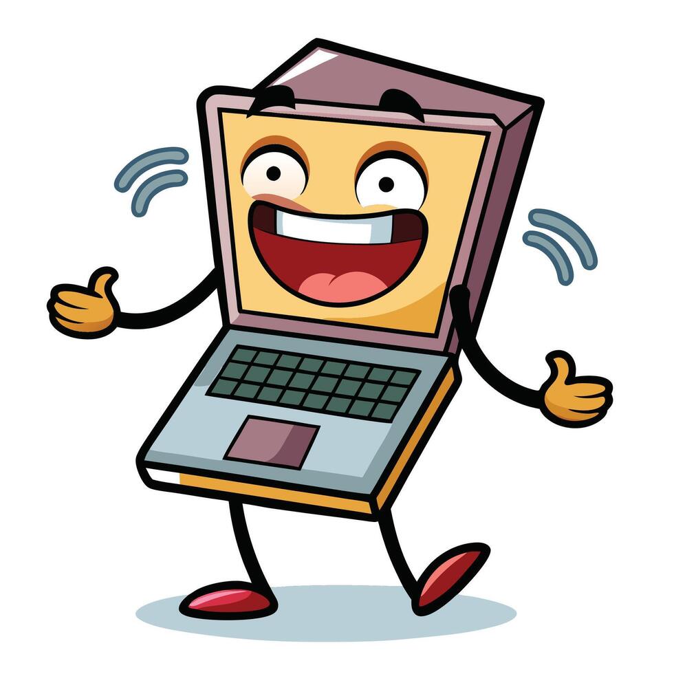 a cartoon laptop character with a thumbs up vector