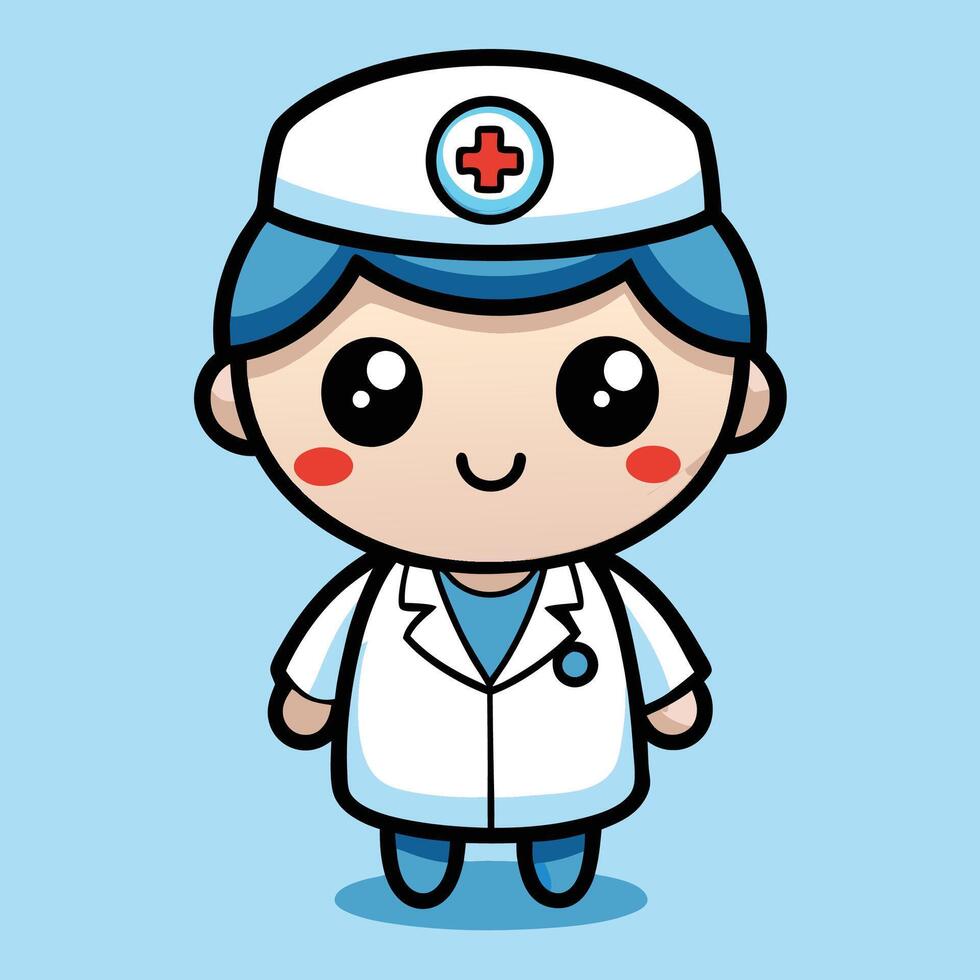 kawai cartoon doctor in a white coat vector