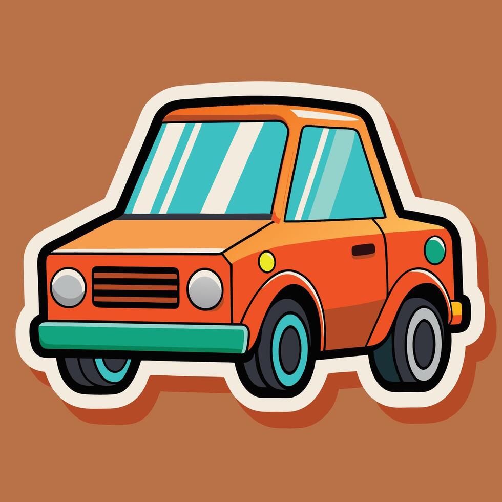 cartoon car sticker on a brown background vector