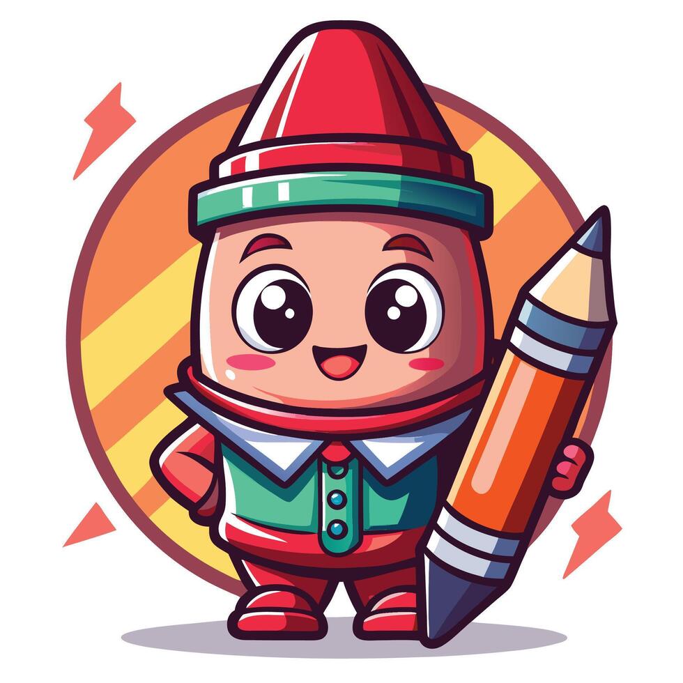cartoon elf holding a pencil and wearing a hat vector