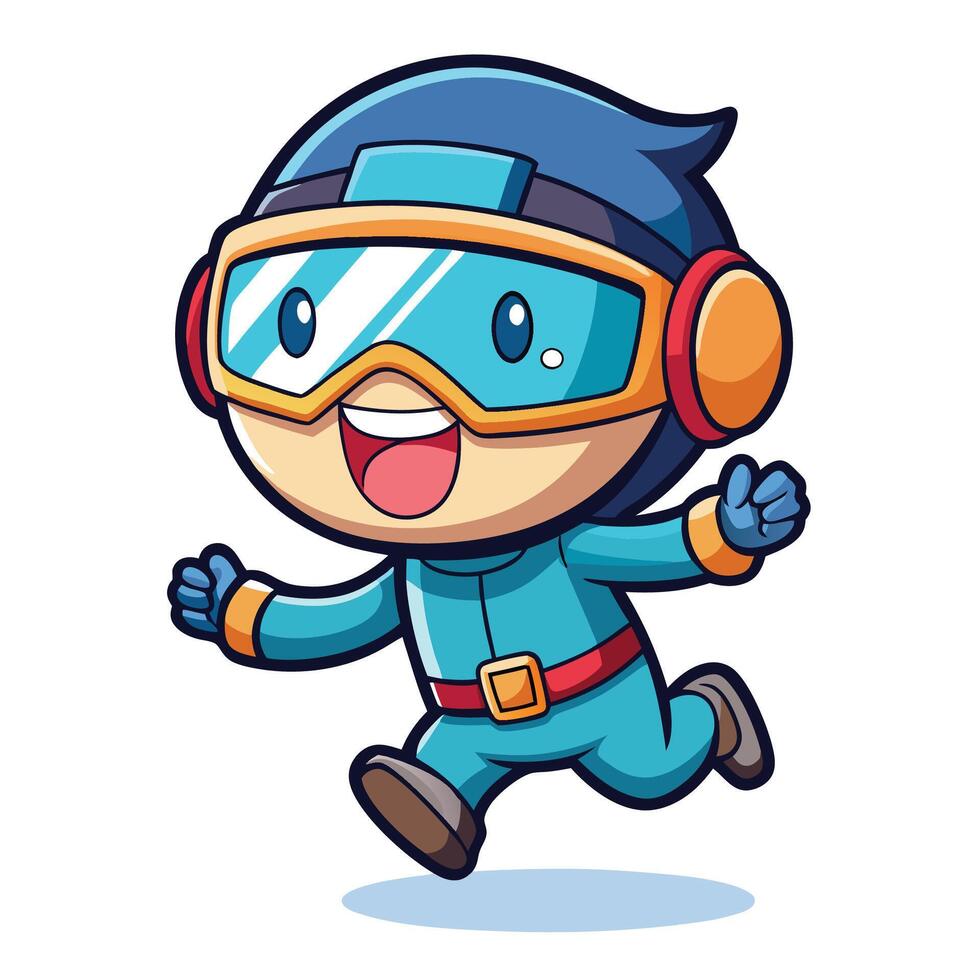 cartoon boy in blue and red goggles running vector