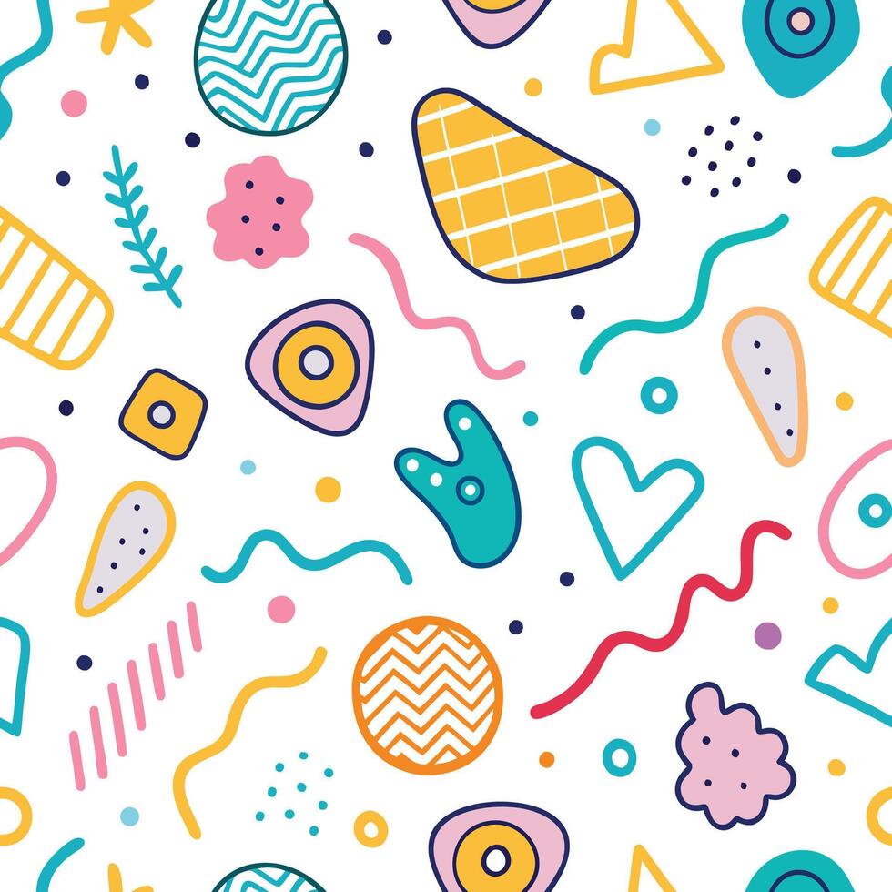 seamless pattern with colorful shapes and shapes on a white background vector