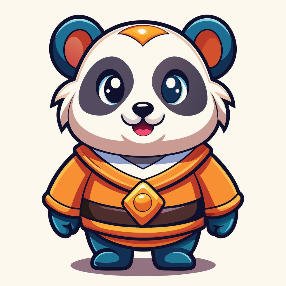 a cartoon panda bear dressed in an orange outfit on a white background vector