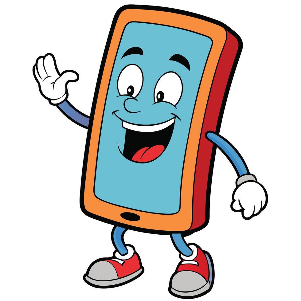 cute cartoon mobile phone waving and smiling vector