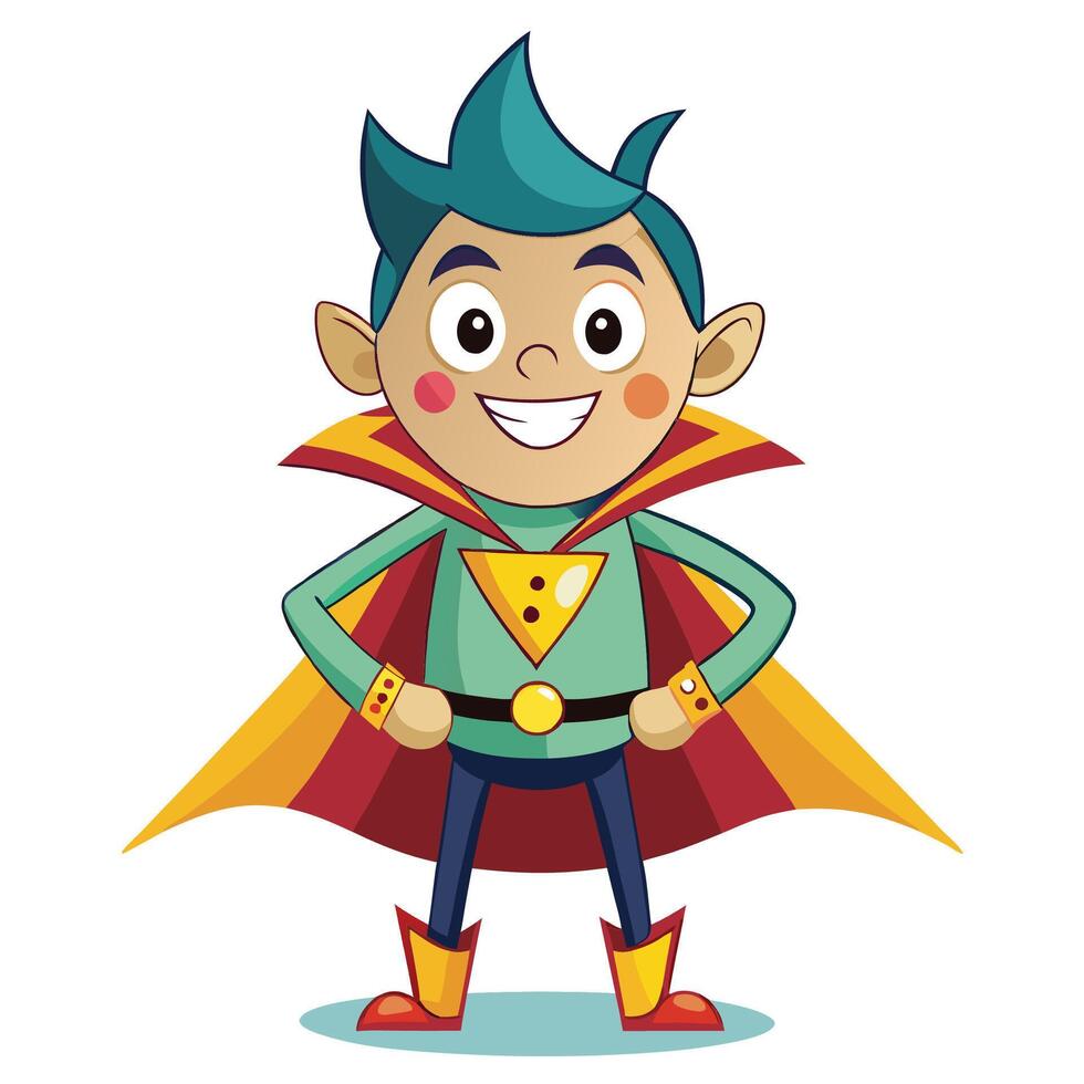 cartoon superhero boy with cape and red cape vector