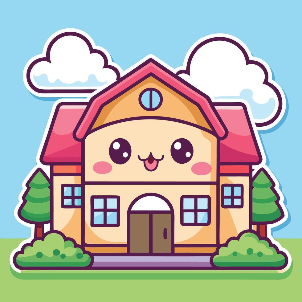 cute cartoon house with a smiley face on it vector