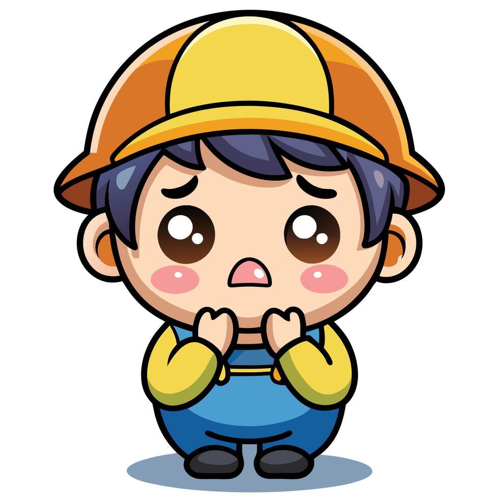 a cartoon boy wearing overalls and a hard hat vector