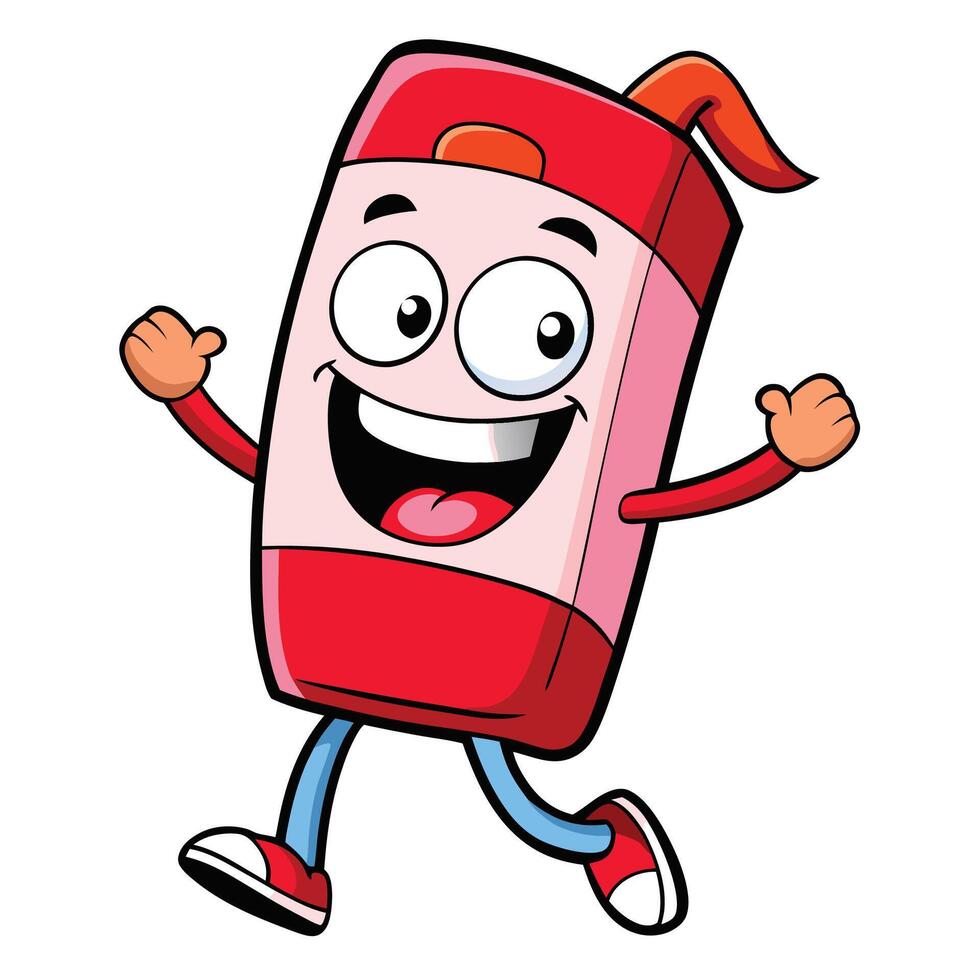 a cartoon red phone running with a happy face vector