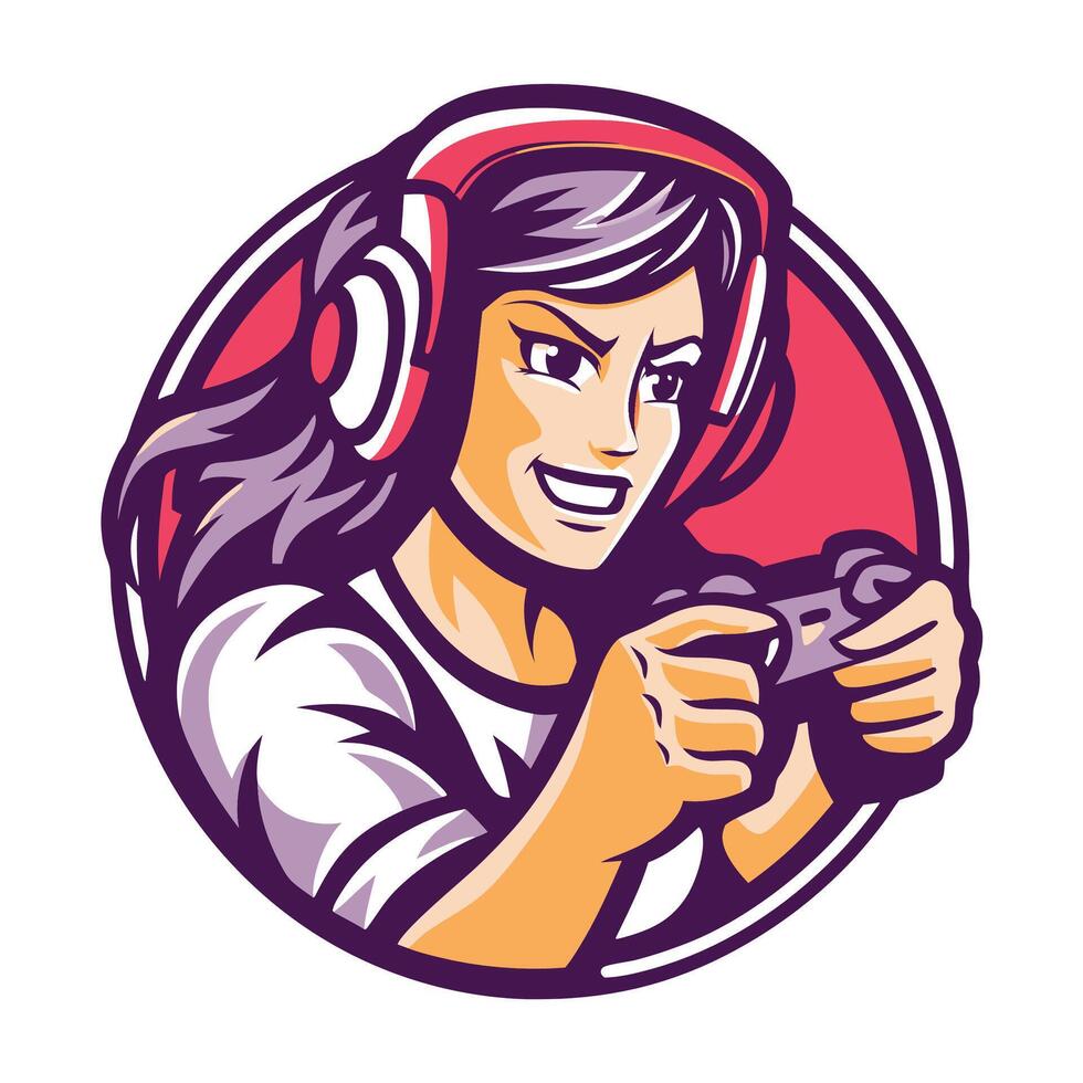 a woman playing a game with headphones on vector