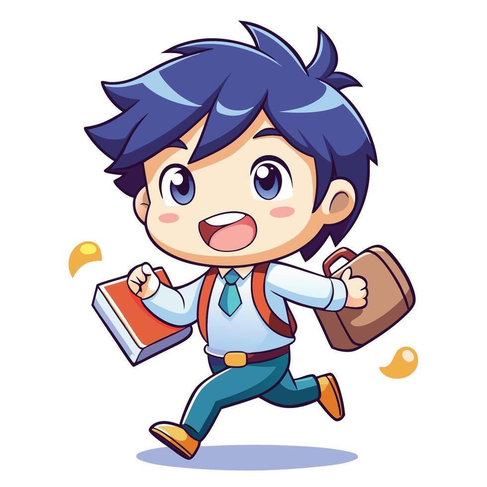 a cartoon boy running with a briefcase vector
