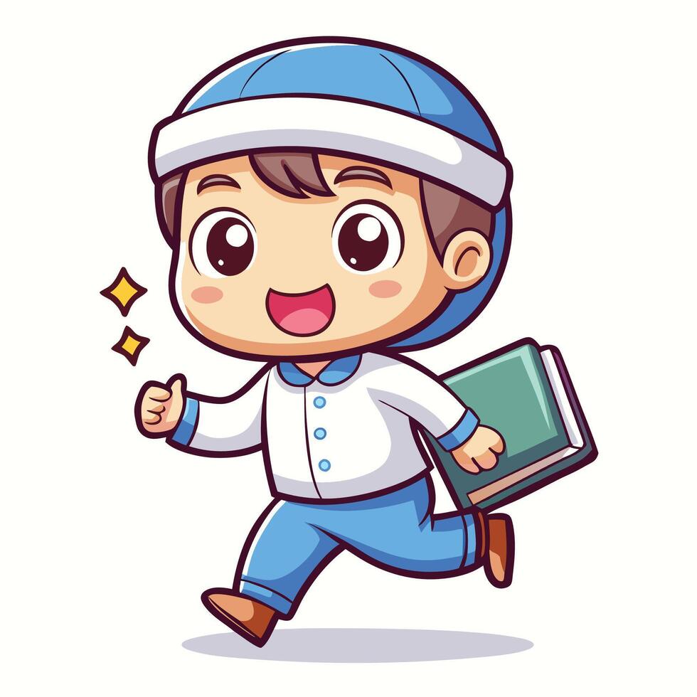 a cartoon boy with a book and a hat vector
