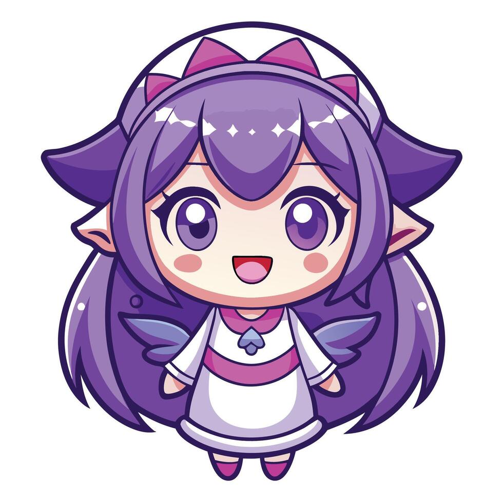 a cartoon character with purple hair and a white dress vector