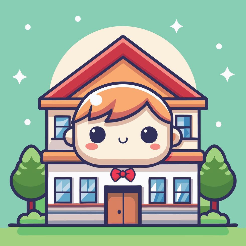 a cartoon boy with a bow tie and a house vector