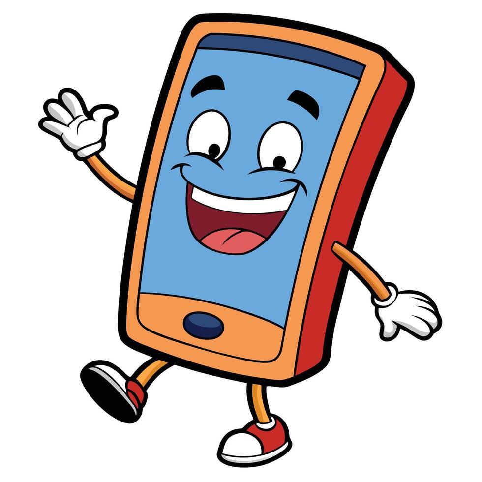 mobile phone cartoon character waving illustration vector