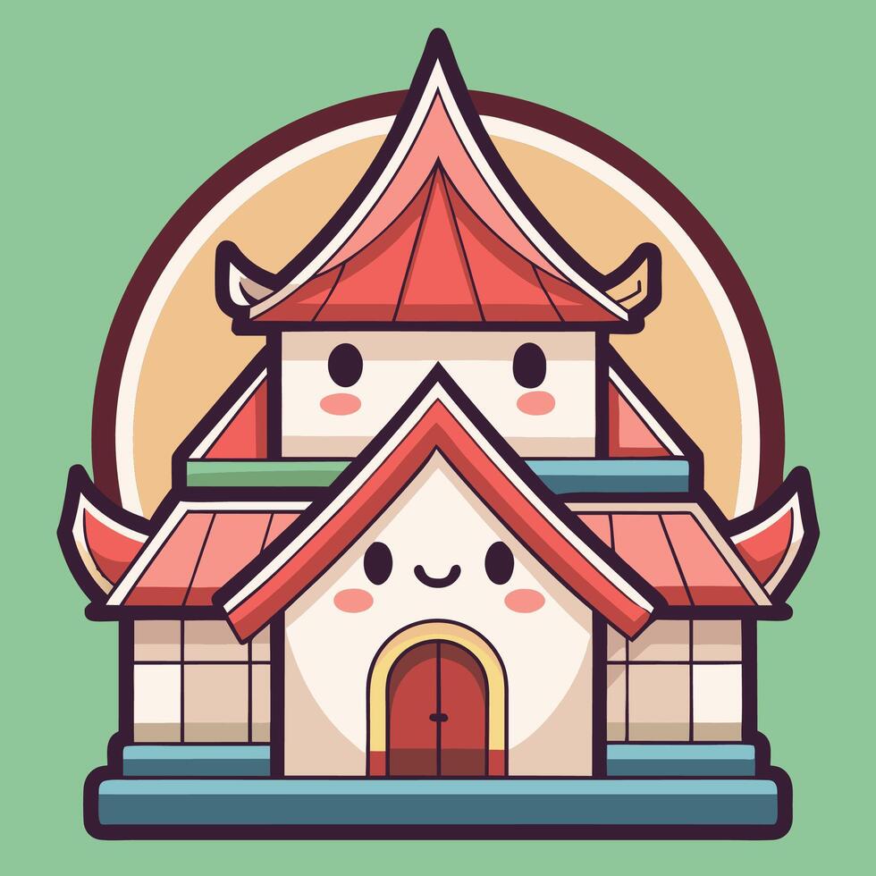 a cartoon house with a roof windows vector