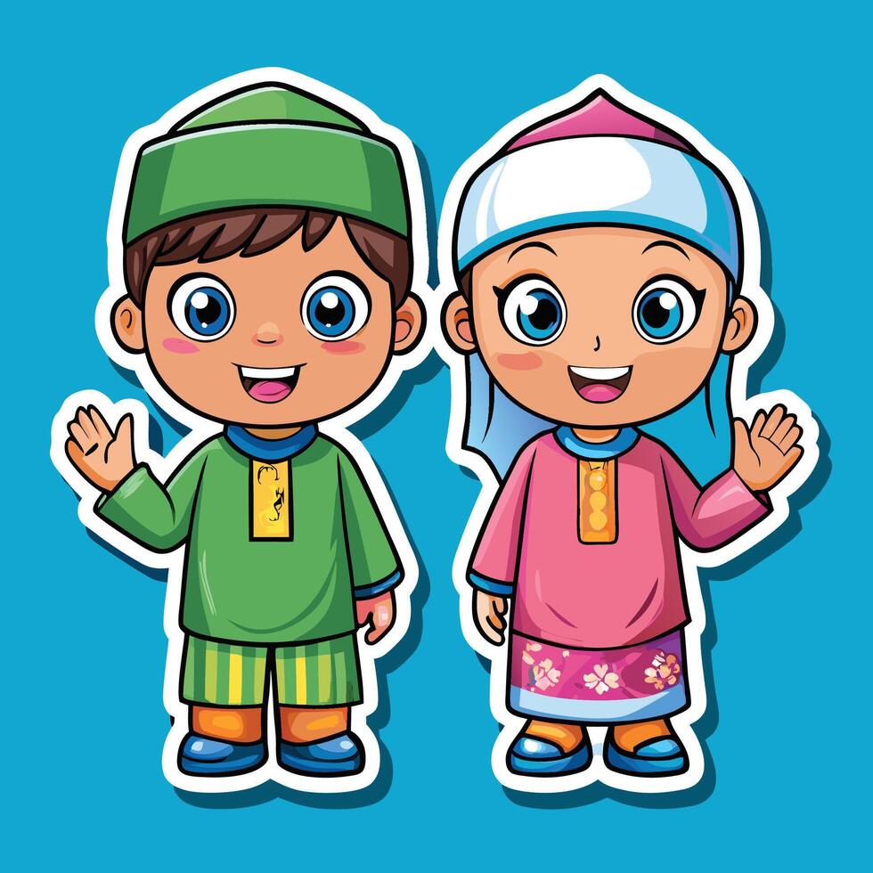 cartoon boy and girl in traditional vector