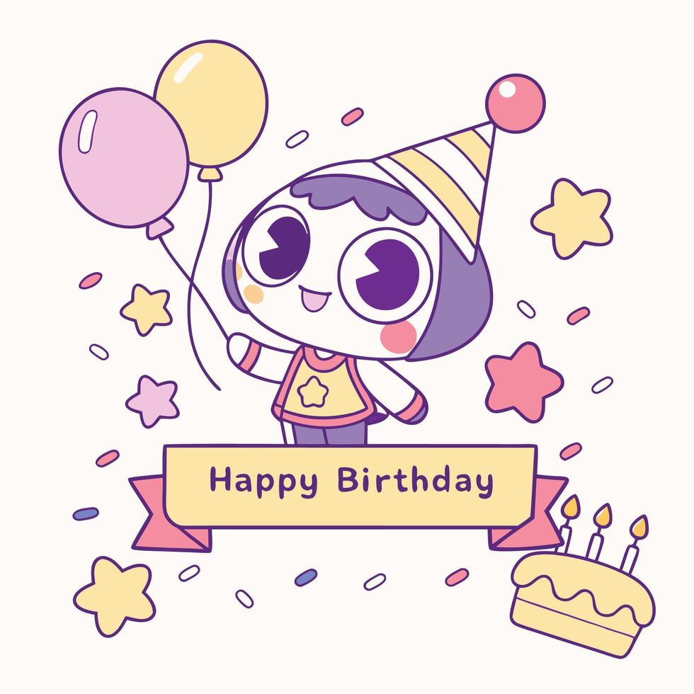 happy birthday card with a cute on a white background vector
