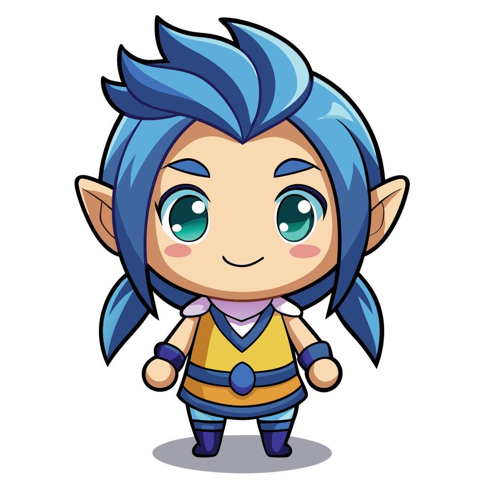 a cartoon character with blue hair and blue eyes on a white backgroundon a white background vector
