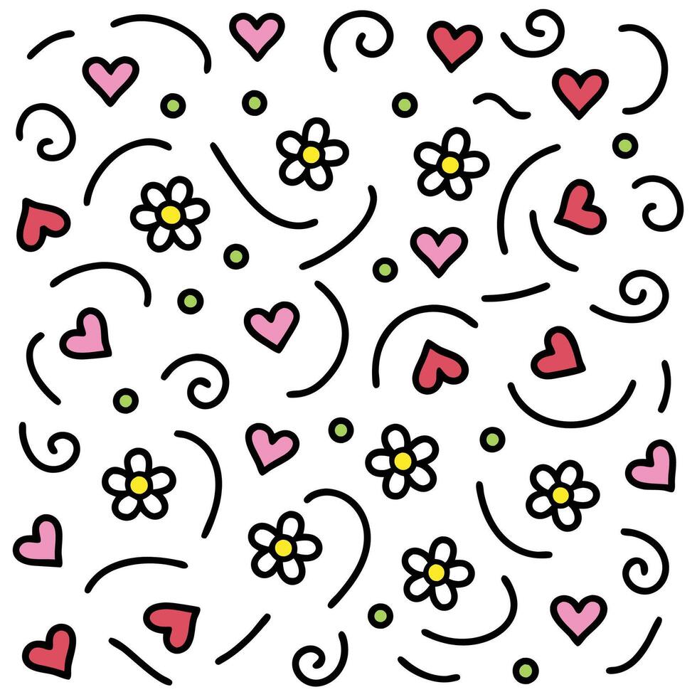 a pattern with hearts and flowers on it on a white background vector