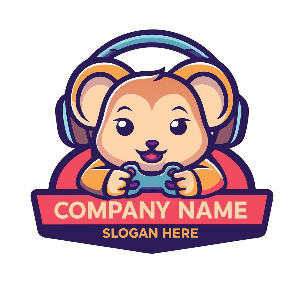 a cartoon mouse with headphones and headphones logo vector