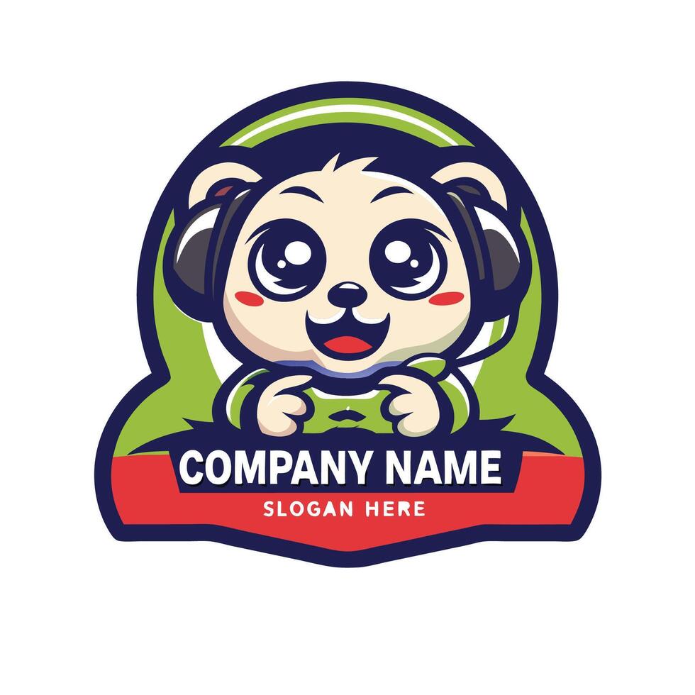 a cute bear playing games logo design on a white background vector