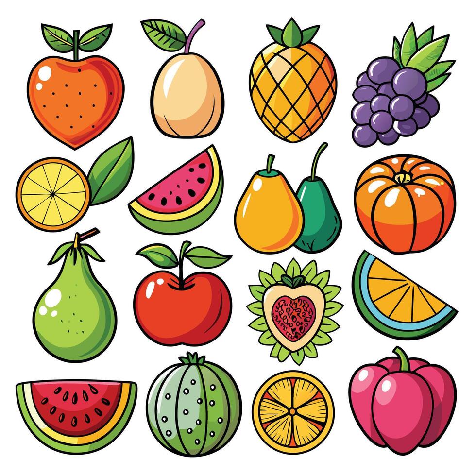 a collection of fruit and vegetables icons vector