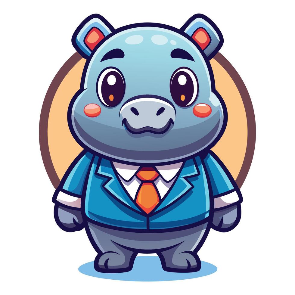 a cartoon hippo in a suit and tie on a white background on a white background vector