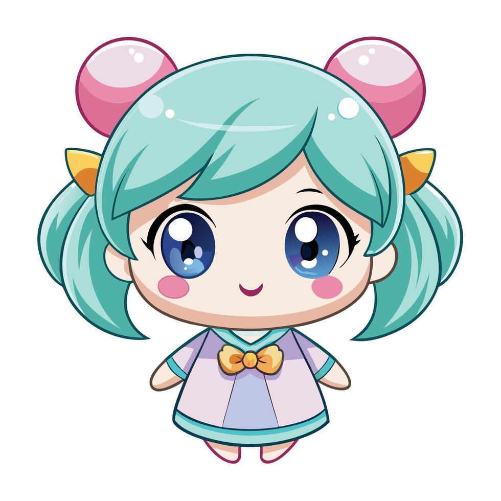 a cartoon character with blue hair and pink eyes vector