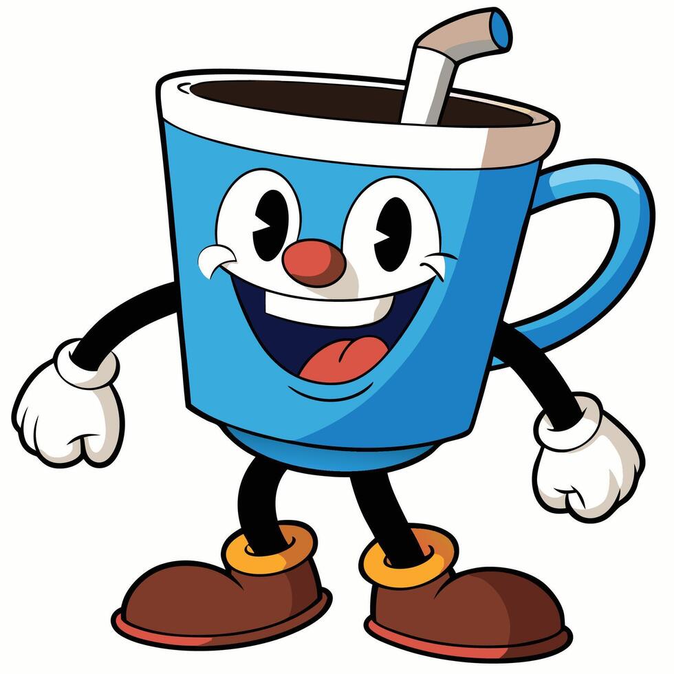 a cartoon blue coffee cup with a straw on a white background vector