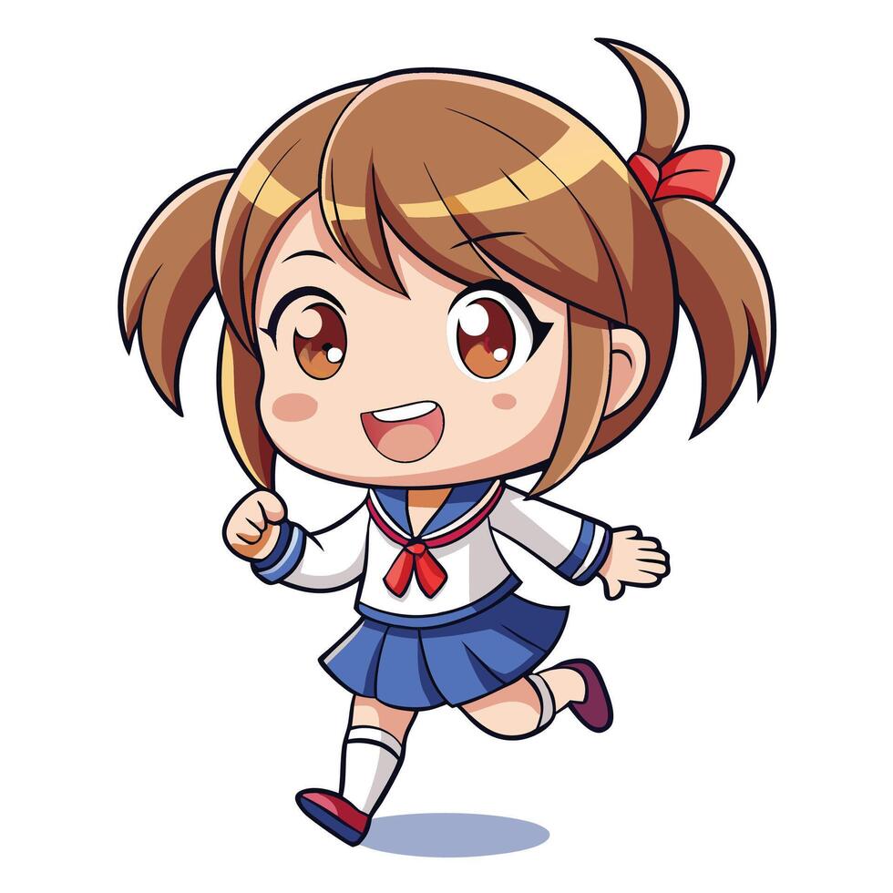 girl in a sailor uniform running on a white background vector