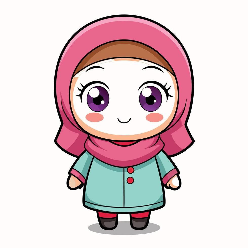 cartoon muslim girl in pink hijab on a white backgroundon a white background vector