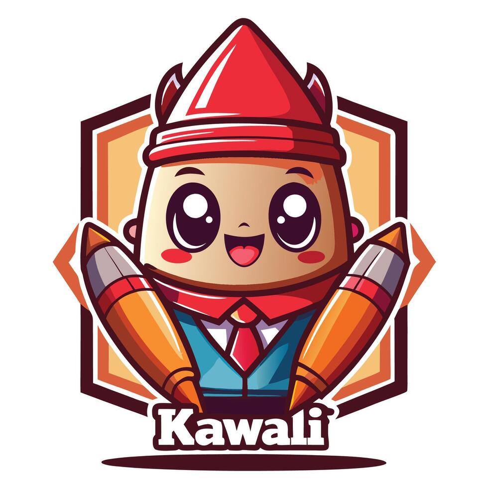 a cartoon character holding two pencils on a white background vector