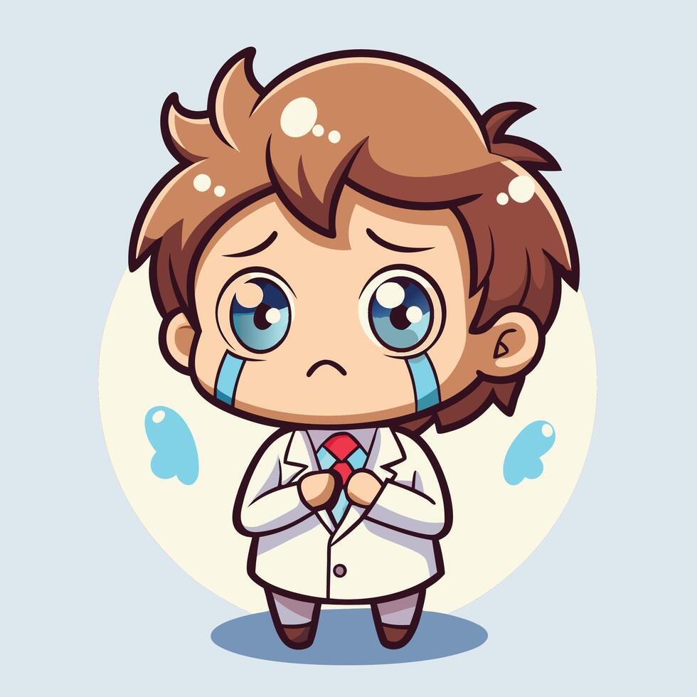 a cartoon doctor crying with tears on his face on a white background vector