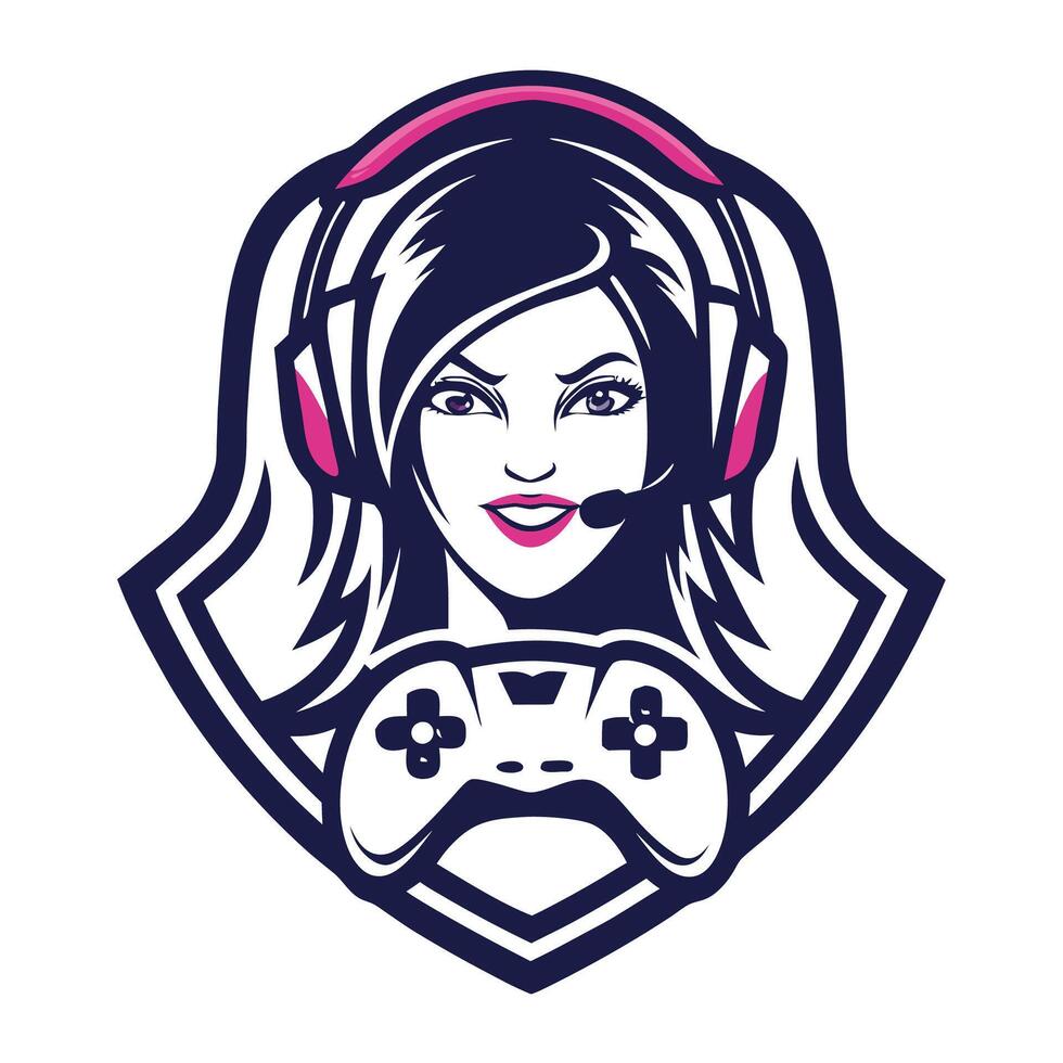 a woman with headphones and a controller on a white background vector