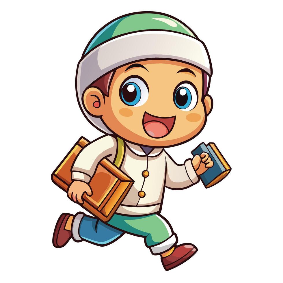 a cartoon boy with a book and a bag vector