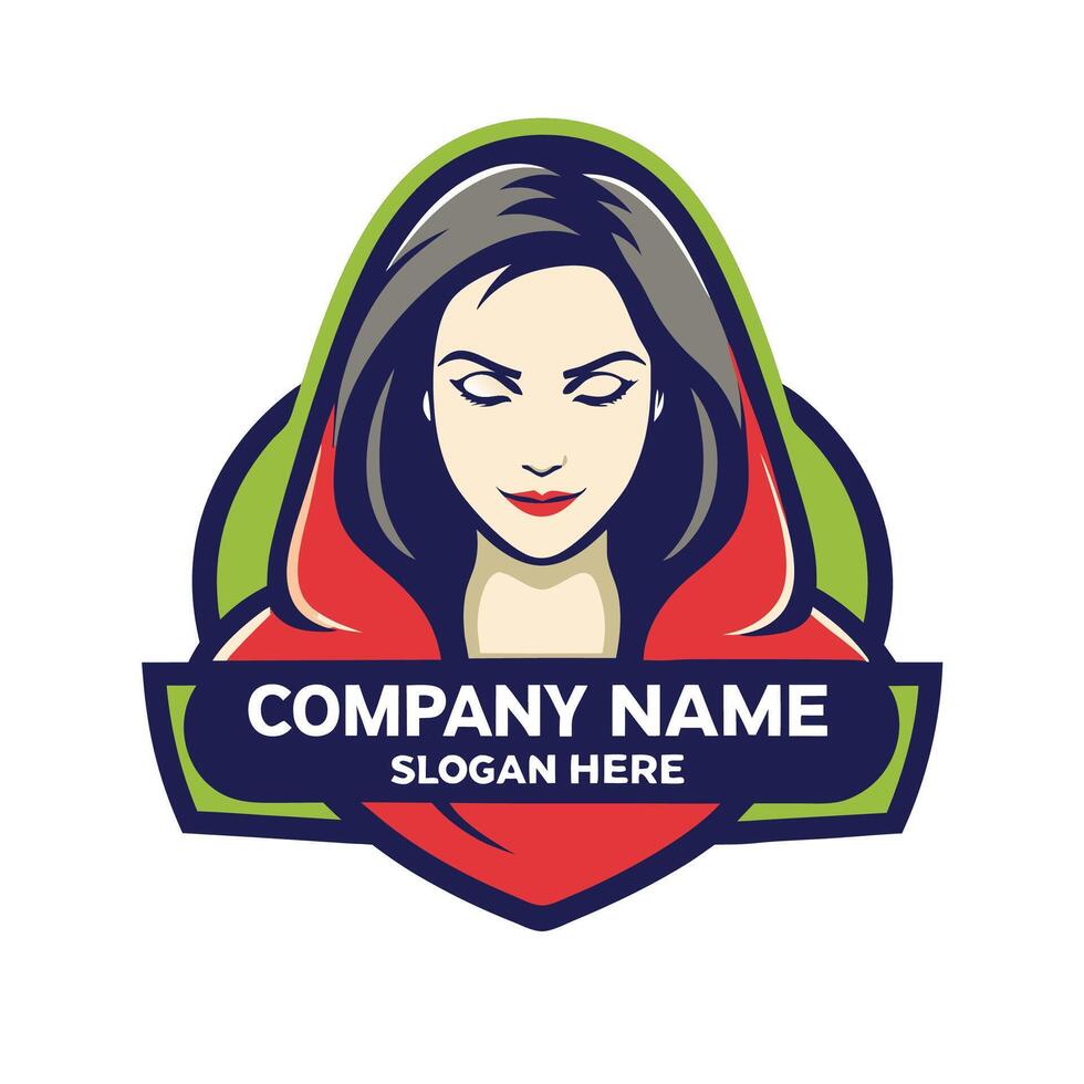 a woman in a red hoodie logo design vector