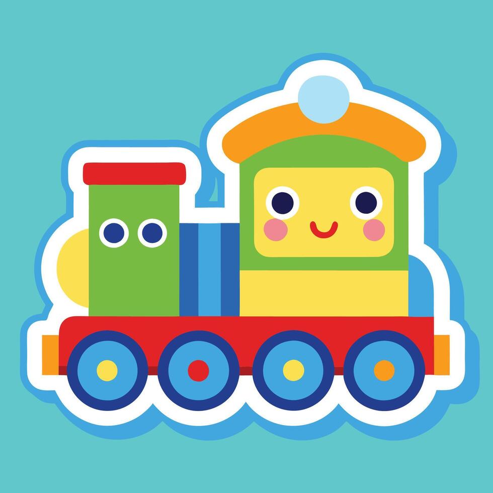 a sticker of a train with a smiling face on a white background vector