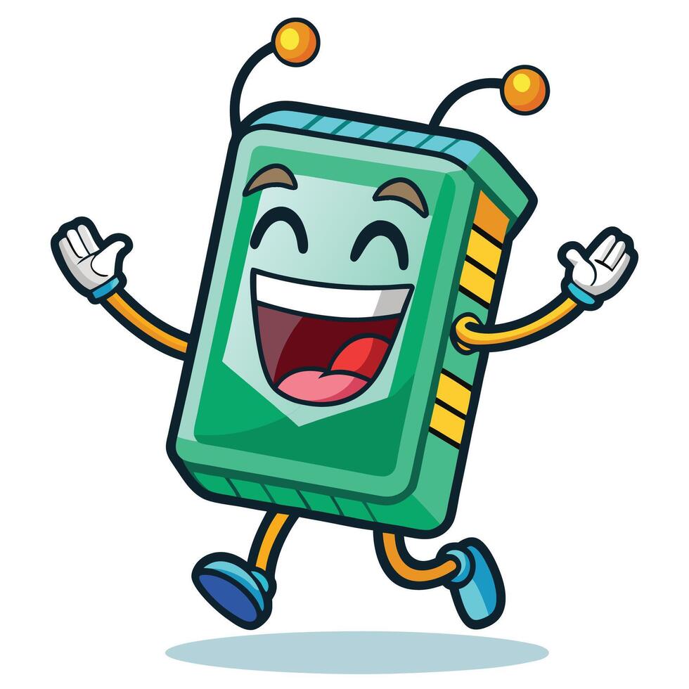 cartoon battery running with happy face vector