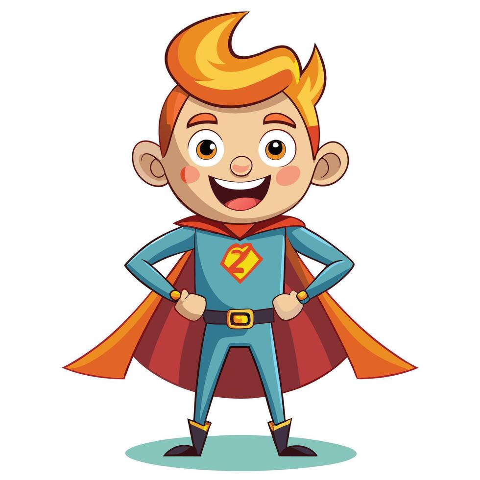 cartoon boy in superhero costume illustration vector