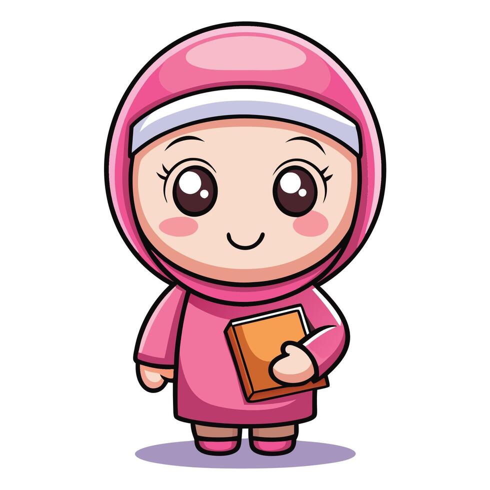 muslim girl holding a book on a white background vector