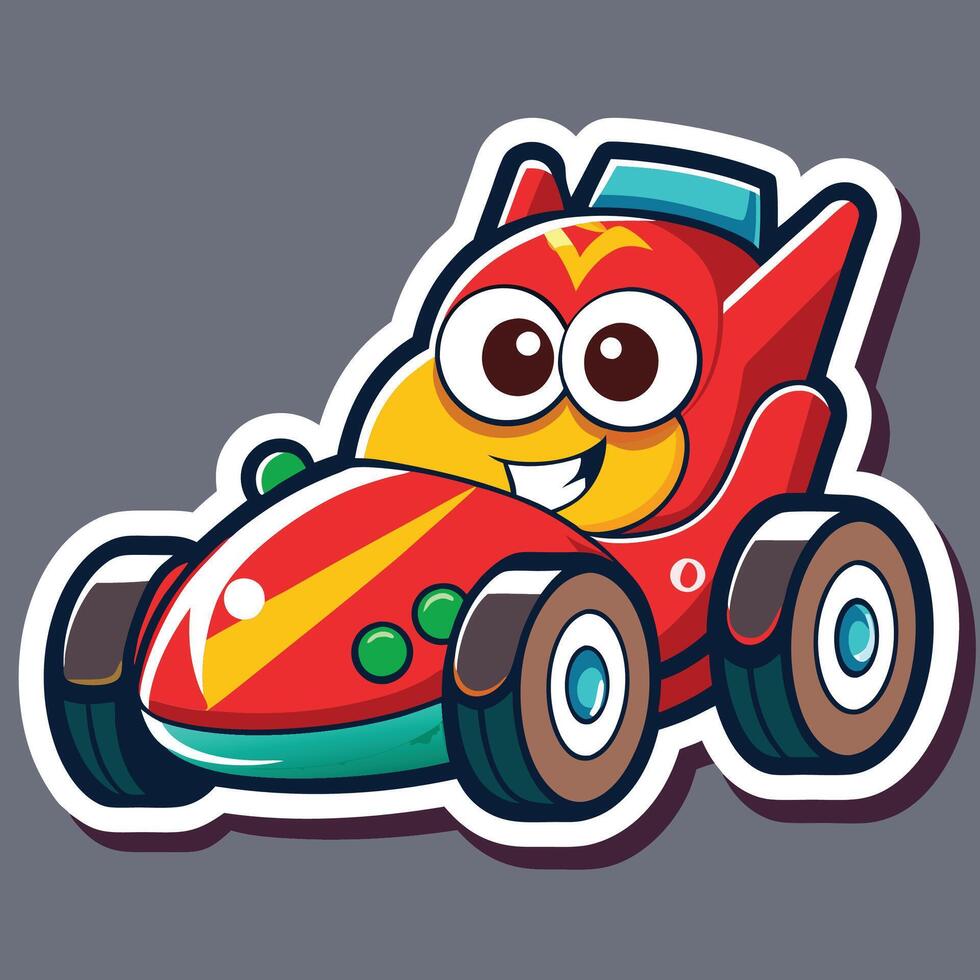 cartoon car sticker with eyes and smile on a white background vector