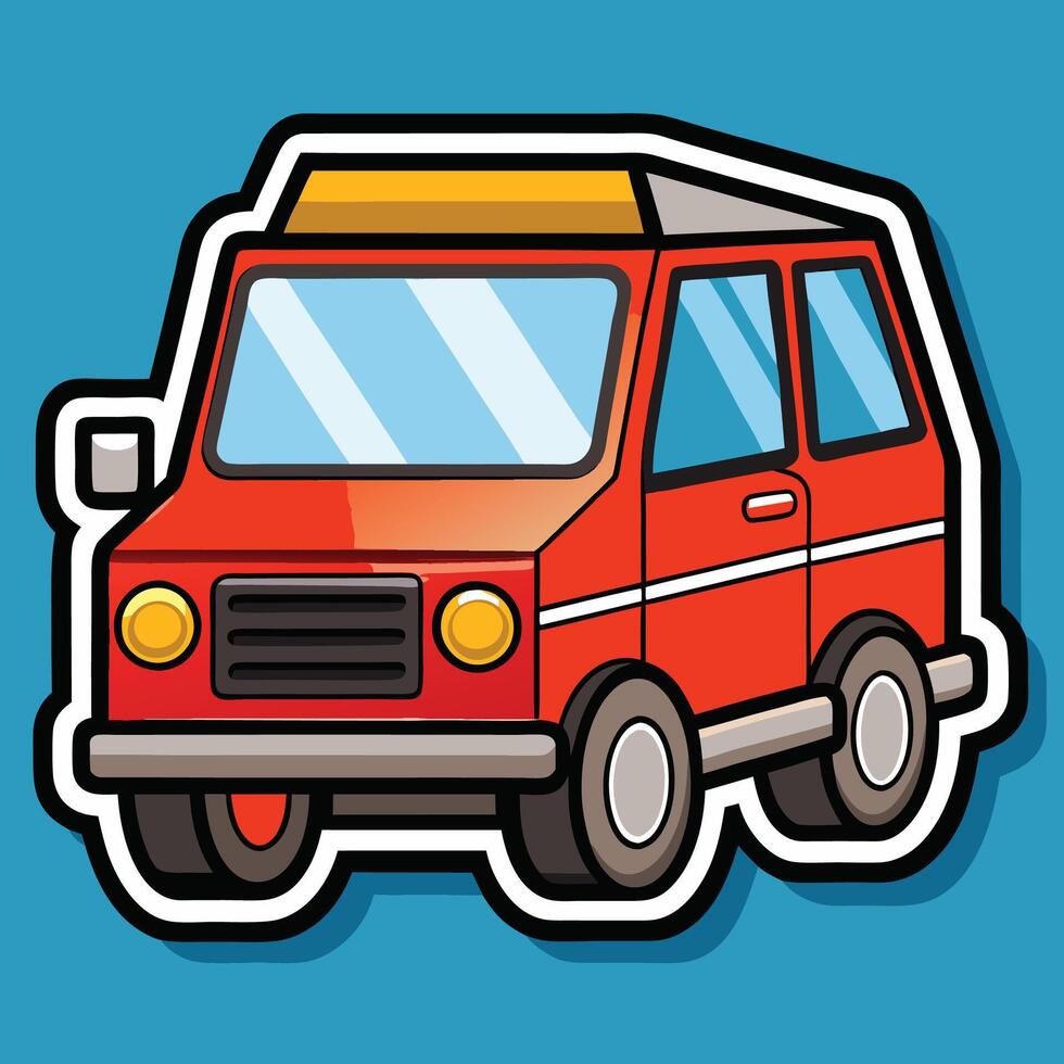 a red van sticker on a blue background vector