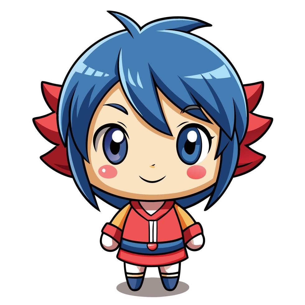 a cartoon character with blue hair and red eon a white background vector