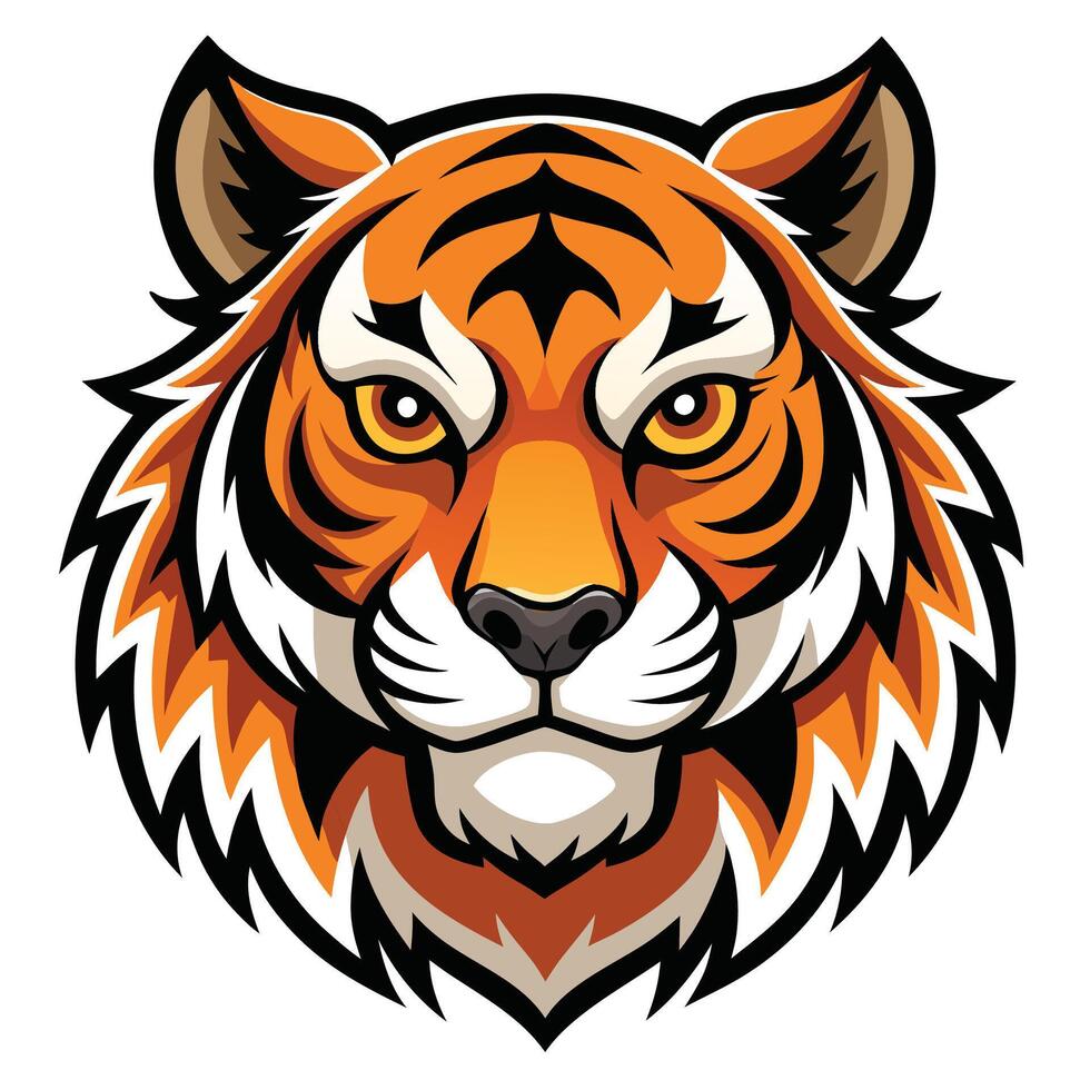 a tiger head with a big, angry on a white background vector