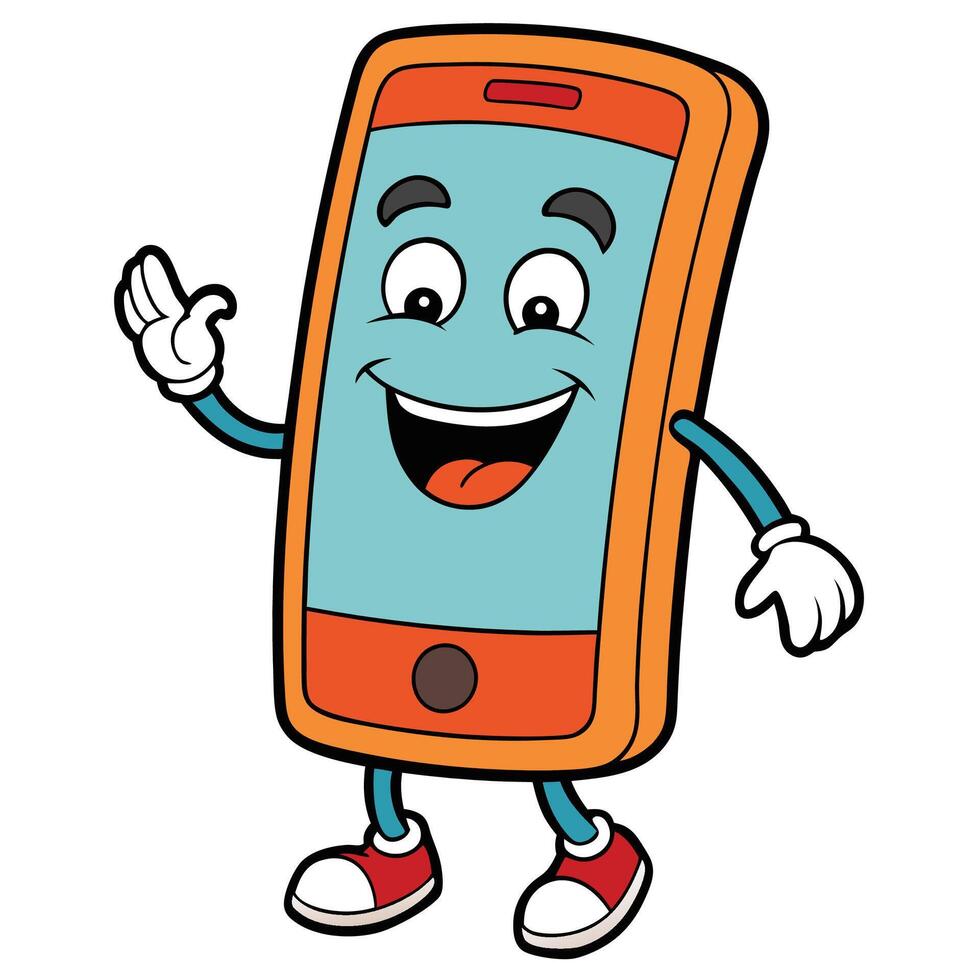 mobile phone cartoon on a white background vector