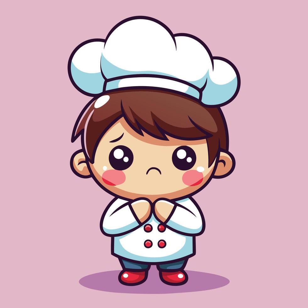 cartoon chef boy with sad face on a white background vector