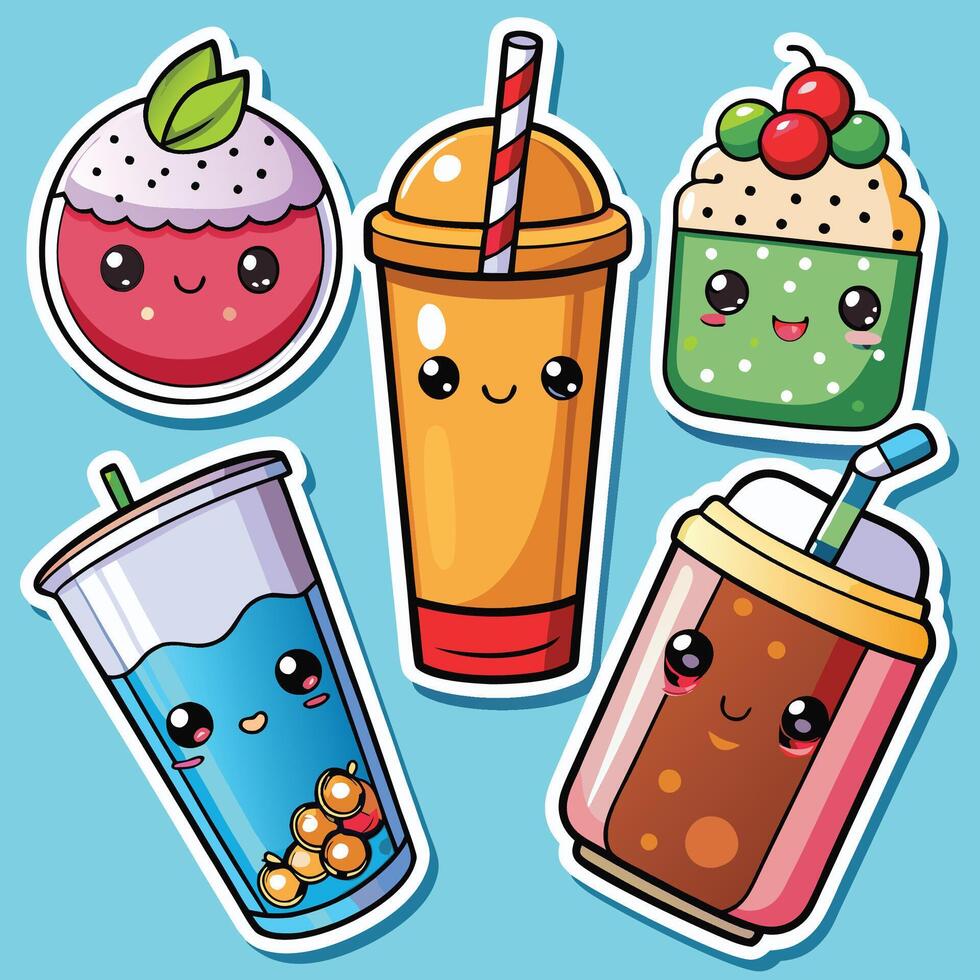 cute drink stickers set with d vector