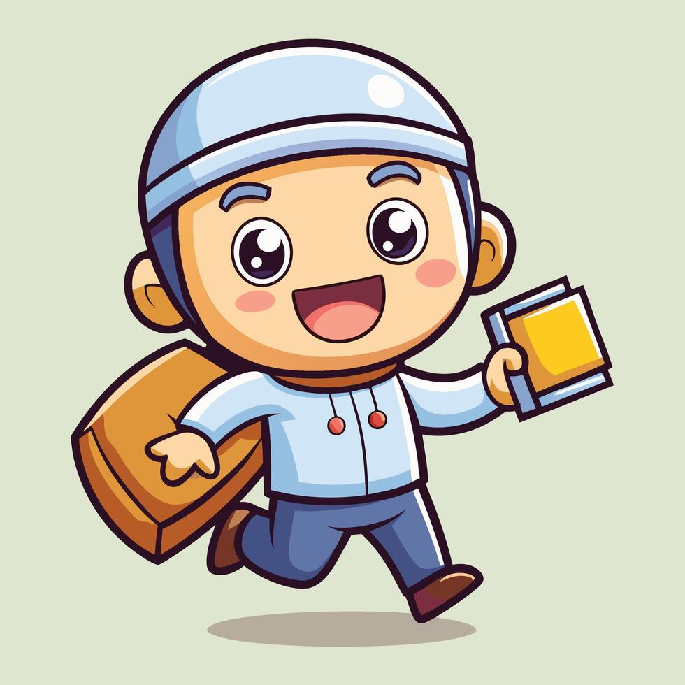 cartoon boy with a book and a bag vector