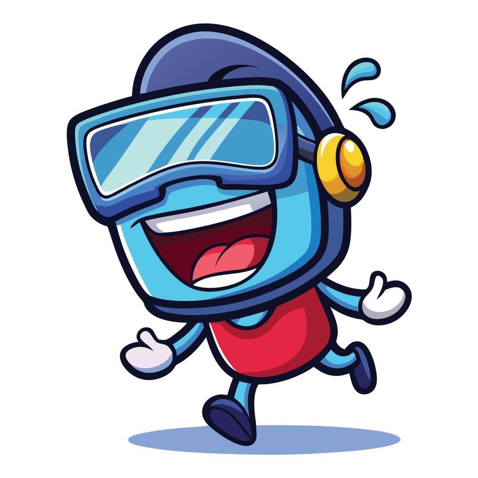 a cartoon blue robot wearing goggles and headphones vector