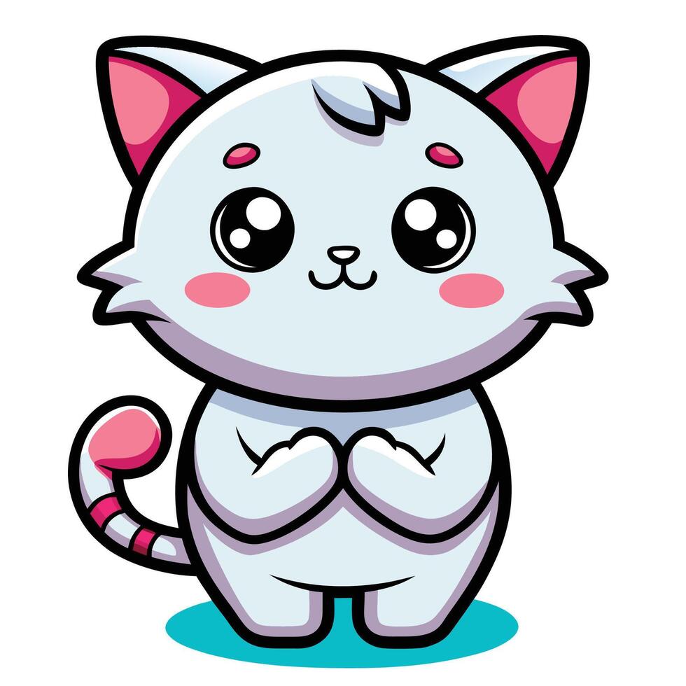a cartoon cat with pink eyes and pink cheeks on a white backgroundon a white background vector